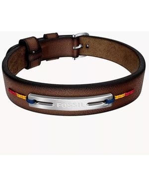 Fossil Everett Topstitch Brown Leather Strap Bracelet