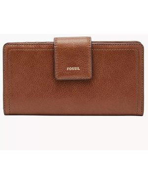 Fossil Logan Faux Leather Wallet Slim Minimalist Zip Card Case With Keychain - Brown