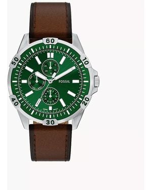 Fossil Garrett Multifunction Brown Leather Watch - Green