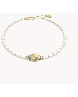 Fossil Harlow Rondelles White Acrylic Pearl Stainless Steel Station Bracelet - Natural