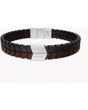 Fossil Woven Black And Brown Leather Bracelet