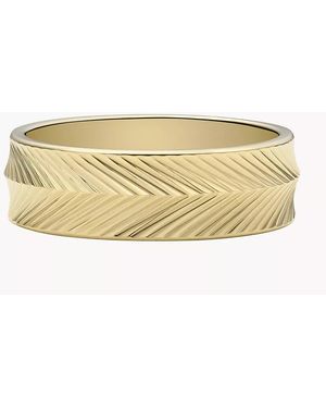 Fossil Harlow Linear Texture Gold-tone Stainless Steel Band Ring - Natural