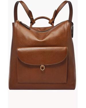 Fossil Parker Leather Convertible Large Backpack Purse Handbag - Brown