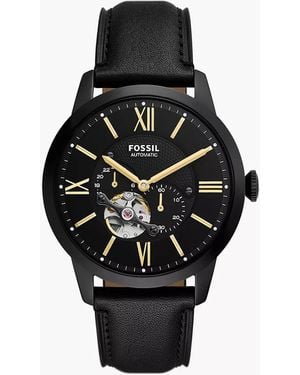 Fossil Townsman 44 Mm Automatic Black Leather Watch