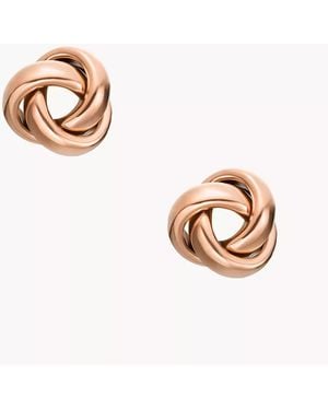 Fossil Sawyer Love Knot Rose Gold-tone Stainless Steel Stud Earrings - Metallic
