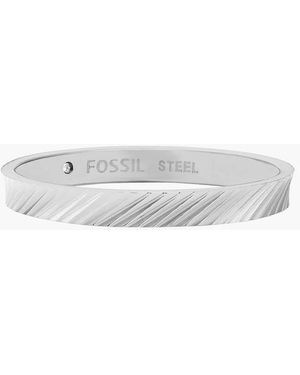 Fossil Harlow Linear Texture Stainless Steel Band Ring - White