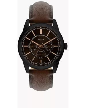 Fossil Pearson Multifunction Brown Leather Watch - Black