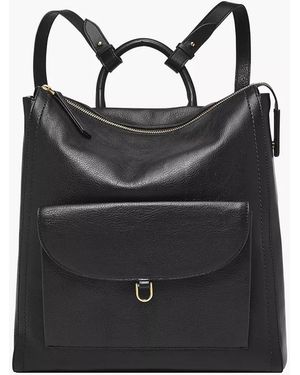 Fossil Parker Leather Convertible Large Backpack Purse Handbag - Black