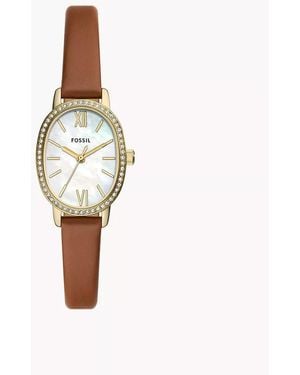 Fossil Penny Three-hand Medium Brown Leather Watch - White