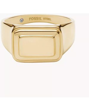 Fossil Raquel Gold-tone Stainless Steel Signet Ring - Natural