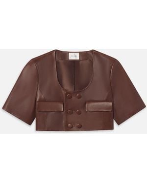 FRAME The Cropped Leather Jacket - Brown