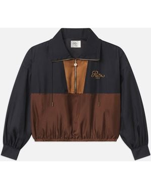 FRAME The Ritz Silk Half Zip Jacket - Blue