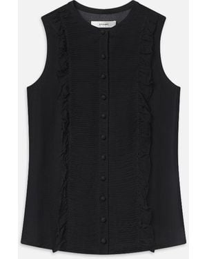 FRAME Sleeveless Ruffle Trim Blouse - Black