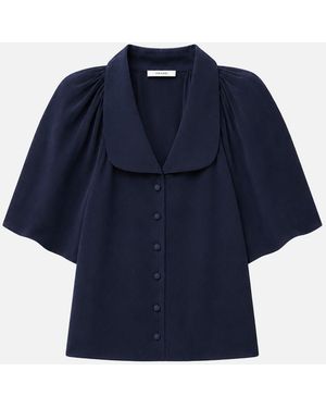 FRAME The Short Sleeve Silk Gala Shirt - Blue