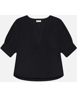 FRAME V-neck Popover Top - Black