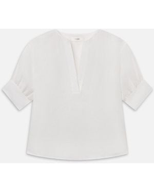FRAME The Linen V-neck Popover Top - White