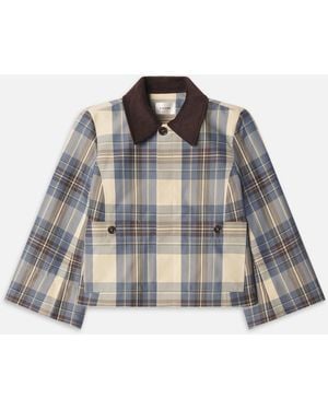 FRAME The Cropped Plaid Mac Coat - Blue