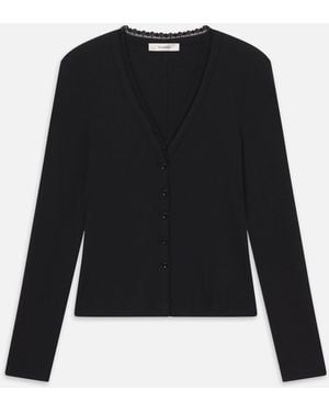 FRAME The Rib Trim Cardi - Black