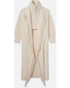 FRAME Jacquard Fringe Coat - White