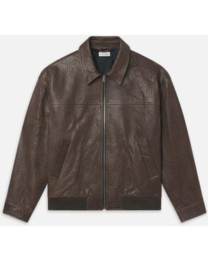 FRAME Textured Leather Bomber - Brown