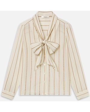 FRAME The Striped Silk Tie Blouse - White