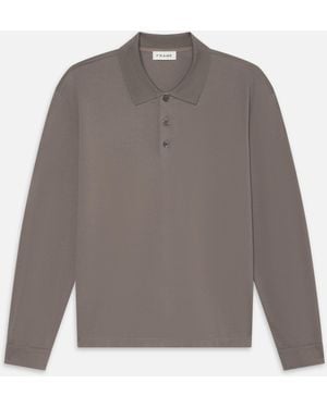 FRAME Long Sleeve Pique Polo - Grey