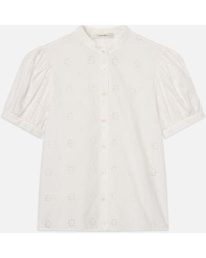 FRAME The Eyelet Gathered Top - White