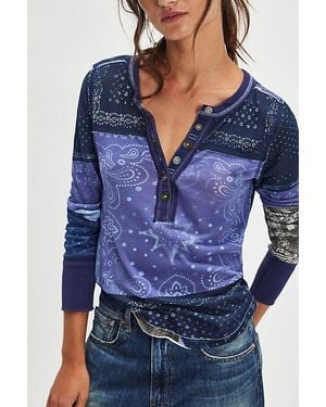 Free People We The Free Indie Printed Cuff Henley - Blue