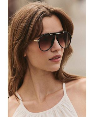 Free People Ventura Oversized Aviator Sunglasses At In Black/berry - Brown