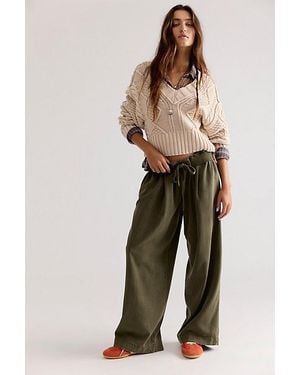 Free People Tidal Moon Low-Rise Pull-On Trousers - Green