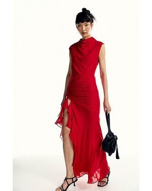 Shona Joy Amina Mock-Neck Ruffle Maxi Dress - Red
