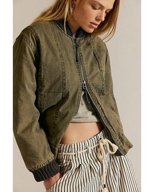 Free People Jax Washed Bomber Jacket - Green