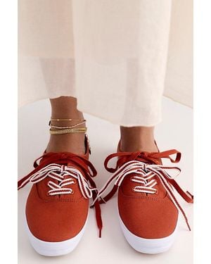 Keds Champion Canvas Varsity Stripe Lace-Up Trainers - Red