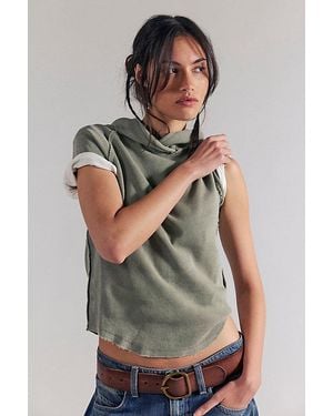 Free People Austin Shrunken Short Sleeve Hoodie - Grey
