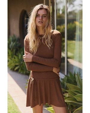 Free People Good Feels Long Sleeve Mini Dress - Green