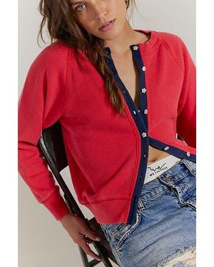 Free People Junior Solid Sweatshirt Cardi - Red