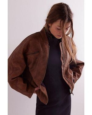 Free People Vinny Vegan Bomber Jacket - Brown