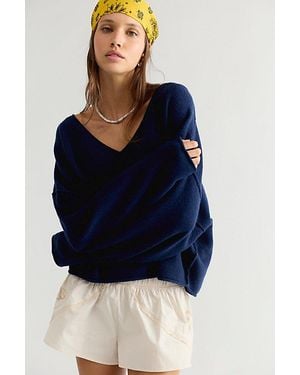 Free People See Me V-Neck Pullover - Blue