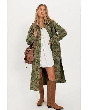 Free People We The Free Brick Lane Jacquard Maxi Shirt Jacket - Green