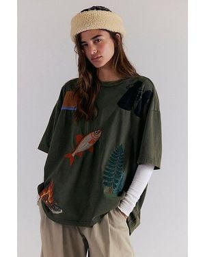 Denim and Bone Dinner Party Embroidered Tee - Black