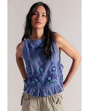 Free People Elizabeth Embroidered Tank Top - Blue