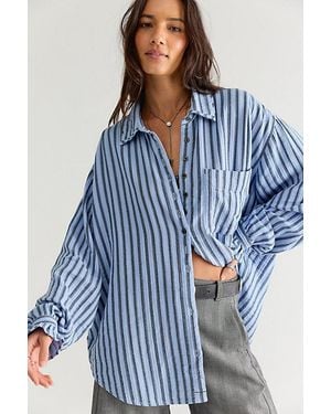 Free People We The Free Off-Duty Double Cloth Striped Button Down - Blue
