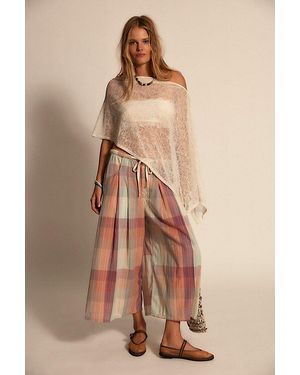 Free People Telluride Wide-Leg Crop Pull-On Madras Trousers - Natural