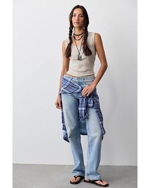 Free People Luna Mid-Rise Straight Jeans - Blue