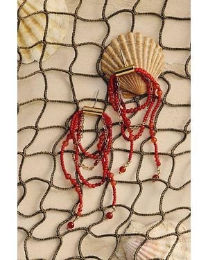 Free People Muse Semi-Precious Stone Beaded Dangle Earrings - Red