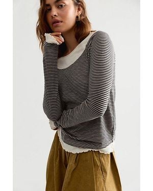 Free People Two's A Charm Stripe Long Sleeve Top - Grey