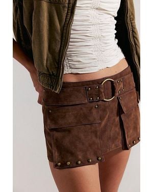 Free People Micro Mini Suede Skort At Free People In Shaved Chocolate, Size: Us 12 - Brown