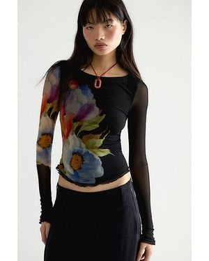Free People Lilly Printed Long Sleeve Top - Black