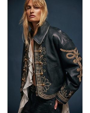 Free People We The Free Lana Leather Band Jacket - Blue