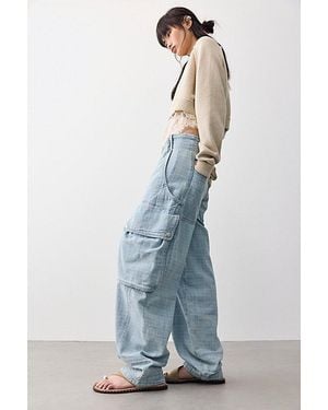 Free People Brentwood Textured Cargo Jeans - Blue